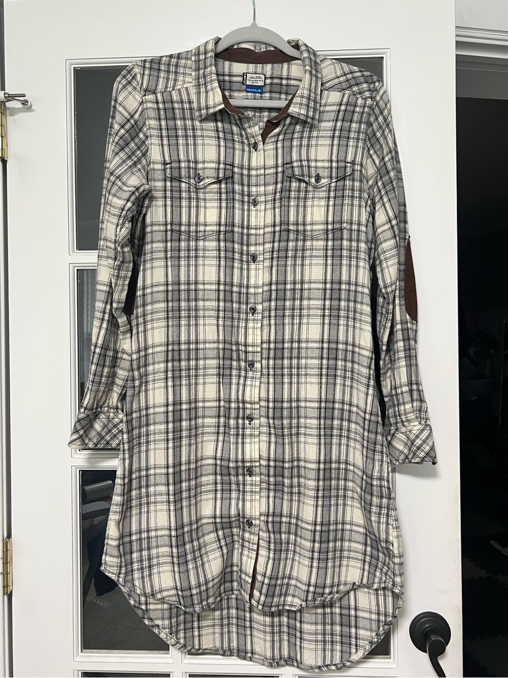 Women’s Kavu Grey & Cream Plaid Button Down Shirt Dress